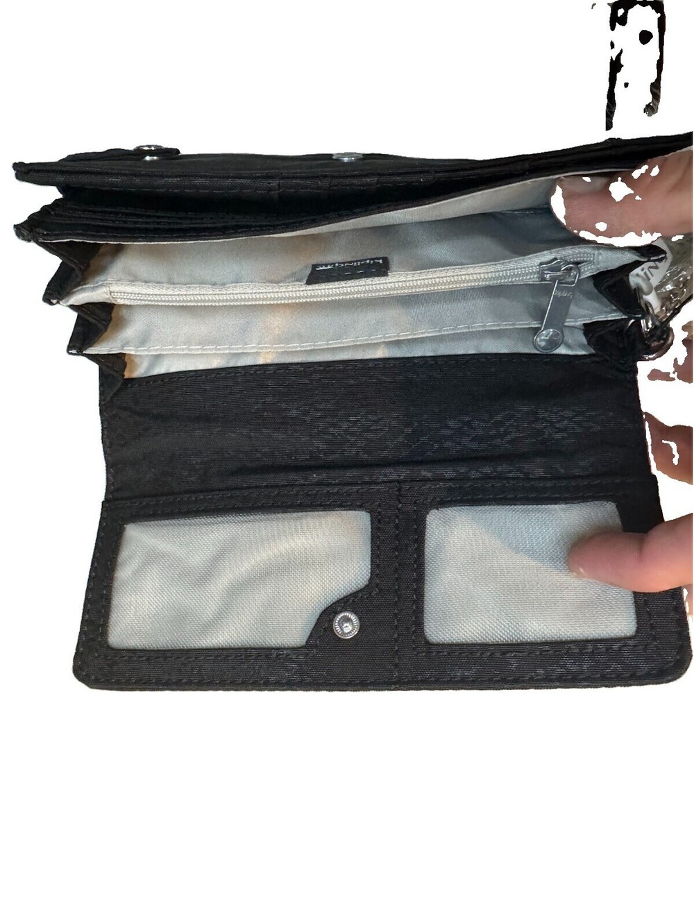 (A3) Kipling New Money Wallet Black Bifold ID Card Holder Monkey Charm NWT $44